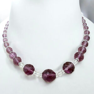 Vintage Czech Amethyst Glass Necklace, Faceted Purple Beads, Art Deco Bohemian
